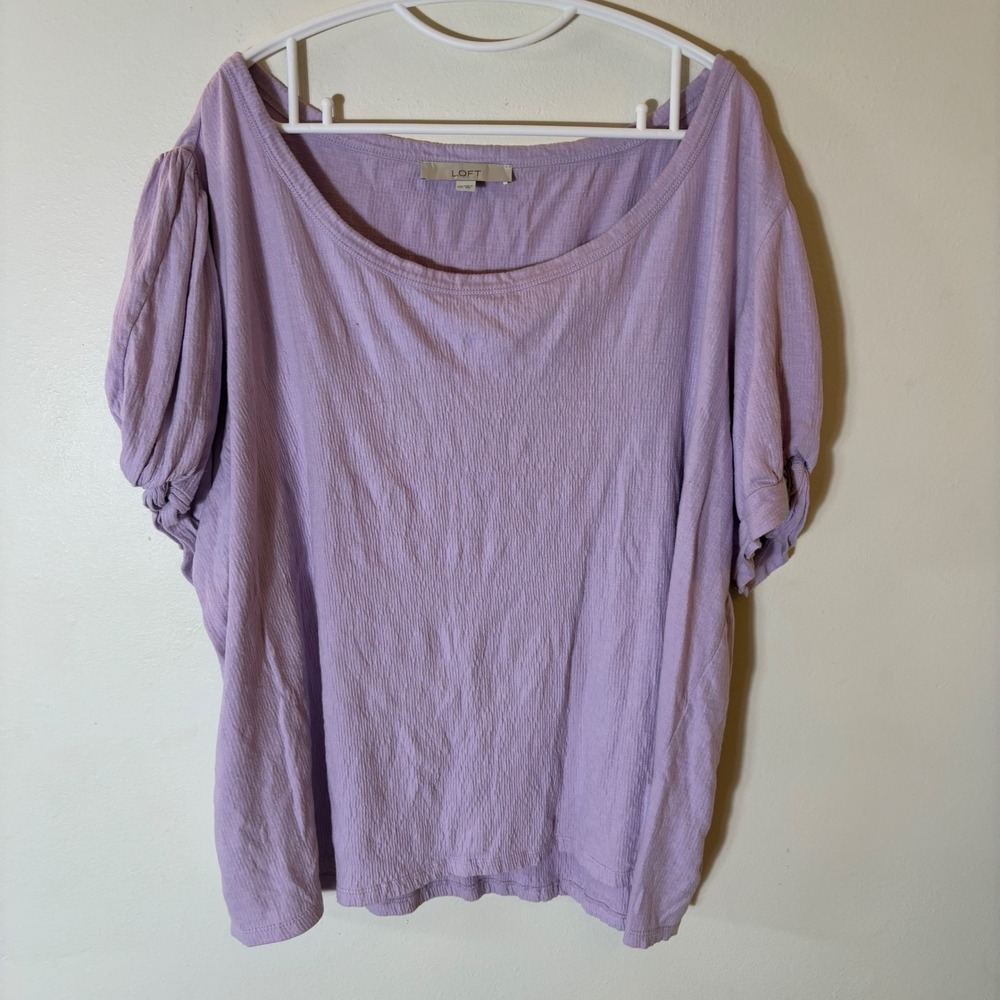 LOFT Puff Sleeve Top Womens XXL Lavender Purple
